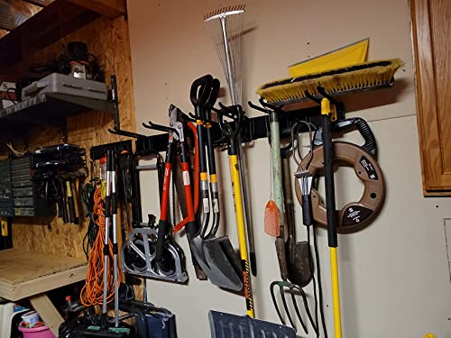 Fogein Garage Garden Tool Organizer Wall Mount,Garage Organization and Storage,Adjustable Heavy Duty Garage Organization Rack with 7 Double-Hooks 33" Tracks,Hold Up to 264lbs for Garage/Storage Shed