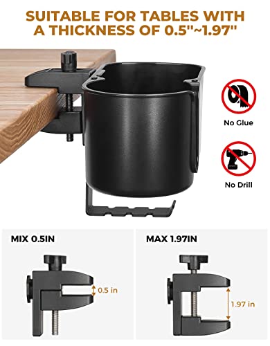 yamagahome Desk Cup Holder, 2 in 1 Table Cup Holder with Headphone Hanger, Anti-Spill Tableside Cup Holder for Water Bottles, Wheelchairs, Workstations, Gaming Desk Accessories