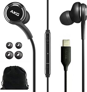 samsung akg earbuds for galaxy s23 ultra - original usb type c in-ear earbud headphones with remote & mic - braided - includes velvet pouch - black