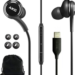 SAMSUNG AKG Earbuds for Galaxy S23 Ultra - Original USB Type C in-Ear Earbud Headphones with Remote & Mic - Braided - Includes Velvet Pouch - Black