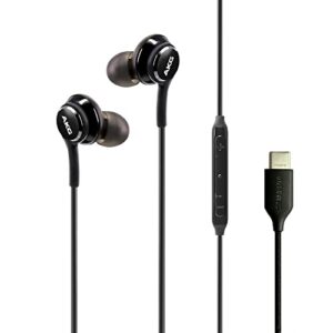 SAMSUNG AKG Earbuds for Galaxy S23 Ultra - Original USB Type C in-Ear Earbud Headphones with Remote & Mic - Braided - Includes Velvet Pouch - Black