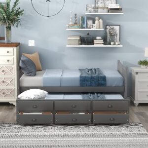 n/a Bed Frame Captain's Bed Twin Daybed Bed Frame with Storage Drawers Trundle Bed Modern for Bedroom Home Furniture