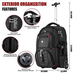 star cloud SC Large Rolling Backpack with Wheels - 22 inch Durable Material Roller Computer Rucksack - Travel Commuter Wheeled Bag, Carry on Luggage Bag Trolley Suitcase,22 * 14.6 * 9.5(H*W*D)