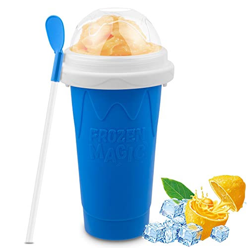 Slushie Maker Cup, Magic Quick Frozen Smoothies Cup for Homemade Milk Shake Ice Cream Maker, Cooling Cup, Double Layer Squeeze Slushy Maker Cup, Birthday Gifts for Friends&Family (Blue)