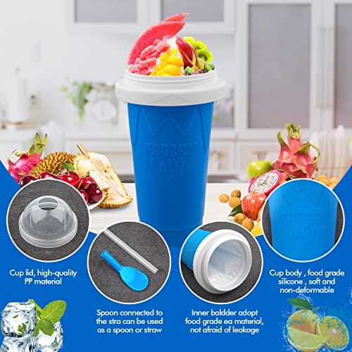 Slushie Maker Cup, Magic Quick Frozen Smoothies Cup for Homemade Milk Shake Ice Cream Maker, Cooling Cup, Double Layer Squeeze Slushy Maker Cup, Birthday Gifts for Friends&Family (Blue)