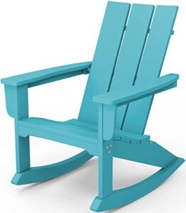 kingyes rocking adirondack chair ｜modern porch rocker｜weather resistant rocking chair｜hdpe curved backrest plastic adirondack rocker for outdoor, patio, deck, backyard - tiffany