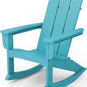KINGYES Rocking Adirondack Chair ｜Modern Porch Rocker｜Weather Resistant Rocking Chair｜HDPE Curved Backrest Plastic Adirondack Rocker for Outdoor, Patio, Deck, Backyard - Tiffany