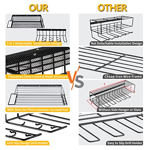 2 Pack Power Tool Organizer Holder, 8 Drill Holder Wall Mount for Garage Organization, 3 Layer Tool Storage Shelf, Heavy Duty Metal Tool Organizers and Storage Rack Tool Shelf Black