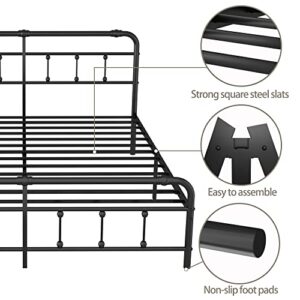 Debercu King-Bed-Frame with-Headboard and Footboard - Platform Metal Slats Mattress Foundation,No Box Spring Needed, Easy to Assemble(Black)