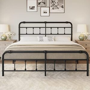 Debercu King-Bed-Frame with-Headboard and Footboard - Platform Metal Slats Mattress Foundation,No Box Spring Needed, Easy to Assemble(Black)