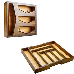 cozee bay bamboo bag storage organizer and drawer organizer bundle for kitchen drawer (vintage brown)