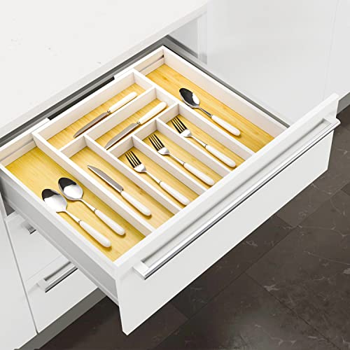 Cozee Bay Bamboo Bag Storage Organizer and Drawer Organizer Bundle for Kitchen Drawer (White)