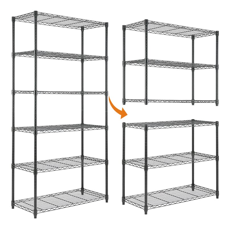 EZPEAKS 6-Shelf Shelving Unit, Changeable into 2 of 3-Shelf Units, Adjustable Heavy Duty Steel Wire Shelves, 350 lbs Loading Capacity Per Shelf (71.5” H, 36” W, 16” D)