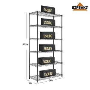 EZPEAKS 6-Shelf Shelving Unit, Changeable into 2 of 3-Shelf Units, Adjustable Heavy Duty Steel Wire Shelves, 350 lbs Loading Capacity Per Shelf (71.5” H, 36” W, 16” D)