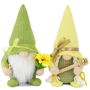 attiigny bumble bee gnome plush, set of 2 honeybee spring summer gnomes holiday ornaments, scandinavian tomte elf world bee day decor gifts, handmade shelf tiered tray decorations bee dolls for home