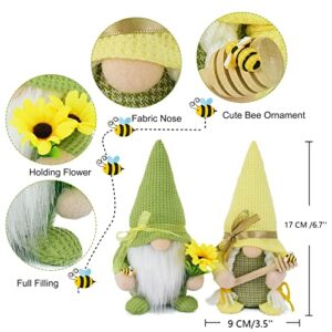 Attiigny Bumble Bee Gnome Plush, Set of 2 Honeybee Spring Summer Gnomes Holiday Ornaments, Scandinavian Tomte Elf World Bee Day Decor Gifts, Handmade Shelf Tiered Tray Decorations Bee Dolls for Home