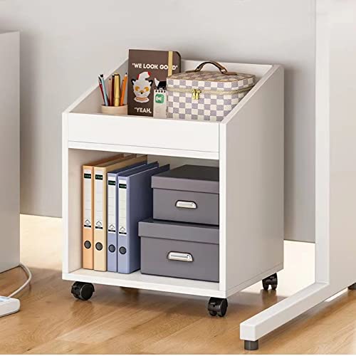 Aeumruch Movable Bookshelf Two Layer Storage Rack with Wheels Storage Cabinet Under The Table Filing Cabinet White