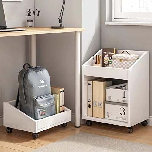Aeumruch Movable Bookshelf Two Layer Storage Rack with Wheels Storage Cabinet Under The Table Filing Cabinet White