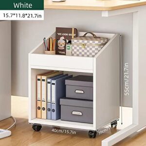 Aeumruch Movable Bookshelf Two Layer Storage Rack with Wheels Storage Cabinet Under The Table Filing Cabinet White