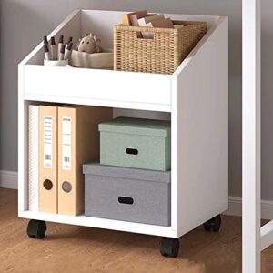 Aeumruch Movable Bookshelf Two Layer Storage Rack with Wheels Storage Cabinet Under The Table Filing Cabinet White