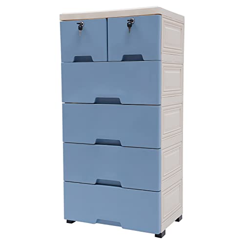 MhdunueSK 5 Layer Drawer Storage Cabinet,19 Inch Storage Cabinet on Wheels Storage Cabinet, 6 Drawers Storage Cabinet with Wheels,Suitable for Bedroom,Living Room,Bathroom Plastic(blue)