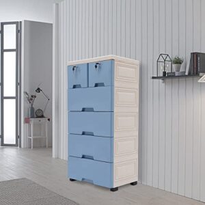 MhdunueSK 5 Layer Drawer Storage Cabinet,19 Inch Storage Cabinet on Wheels Storage Cabinet, 6 Drawers Storage Cabinet with Wheels,Suitable for Bedroom,Living Room,Bathroom Plastic(blue)