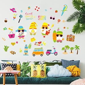 193 Pieces Summer Wall Sticker Gnome Wall Decals Hawaiian Tropic Wall Stickers Window Clings Peel and Stick Wallpaper Colorful Art for Kids Toddlers Adults Home Classroom Nursery Beach Party Supplies