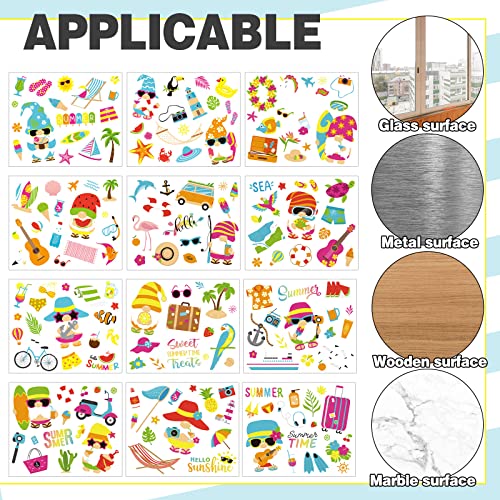 193 Pieces Summer Wall Sticker Gnome Wall Decals Hawaiian Tropic Wall Stickers Window Clings Peel and Stick Wallpaper Colorful Art for Kids Toddlers Adults Home Classroom Nursery Beach Party Supplies