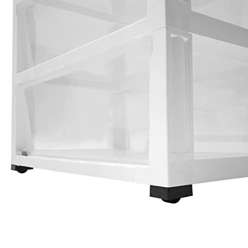 6-Layer Rolling Storage Cart and Organizer Plastic Drawer Cabinet Shelf with Wheels Transparent Drawers Mobile Storage Rack Tower for Offices Hallway Closet Kitchen 19.7x13x43in (White)