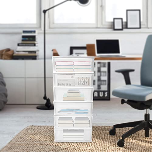 6-Layer Rolling Storage Cart and Organizer Plastic Drawer Cabinet Shelf with Wheels Transparent Drawers Mobile Storage Rack Tower for Offices Hallway Closet Kitchen 19.7x13x43in (White)