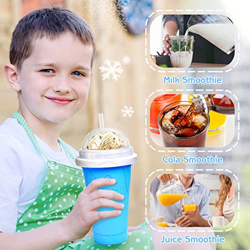 KTEBO Frozen Magic Slushy Cup, Smoothie Cups with Lids and Straws, Slushie Maker Cup is Cool Stuff Things, Fasting Cooling Make Milkshake smoothie Freeze Beer - TIKT0K Trend Items Cool Gadgets-Blue