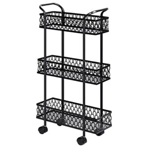 slim rolling storage cart, 3 tier bathroom organizer mobile shelving unit, mobile shelving unit cart with handle and lockable wheels for bathroom,laundry,living room,kitchen (black)