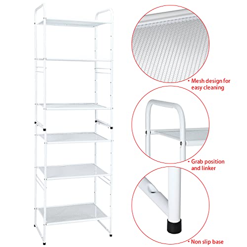 GEORIS 3-Tier Heavy Duty Metal Mesh Shelving Unit Storage Rack, Stackable Extendable Plant Stand Bathroom Organizer with Adjustable Shelf, White