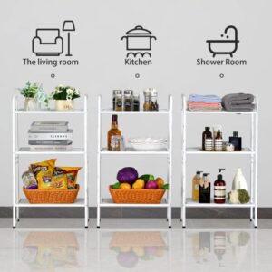 GEORIS 3-Tier Heavy Duty Metal Mesh Shelving Unit Storage Rack, Stackable Extendable Plant Stand Bathroom Organizer with Adjustable Shelf, White