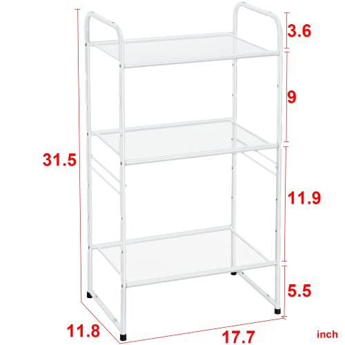 GEORIS 3-Tier Heavy Duty Metal Mesh Shelving Unit Storage Rack, Stackable Extendable Plant Stand Bathroom Organizer with Adjustable Shelf, White