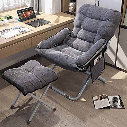 Living Room Lazy Chair with Ottoman & Armrest, Modern Comfy Folding Lounge Chair Reclining Sofa Leisure Chair Armchair with Footstool for Bedroom/Office/Hosting, Grey (Large)