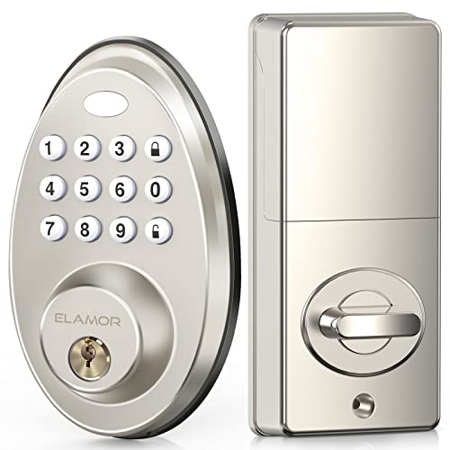 ELAMOR Keyless Entry Door Lock, Electronic Keypad Deadbolt, Auto Lock, 50 User Codes, Backlit Keypad & Easy Installation, Security IP54 Waterproof, Smart Lock for Front Door, Home, Apartment - M30 SN