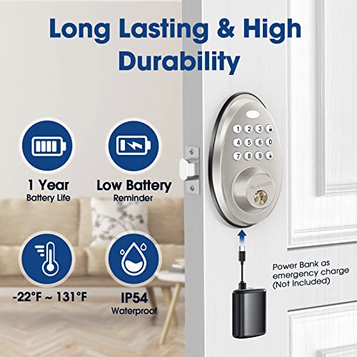 ELAMOR Keyless Entry Door Lock, Electronic Keypad Deadbolt, Auto Lock, 50 User Codes, Backlit Keypad & Easy Installation, Security IP54 Waterproof, Smart Lock for Front Door, Home, Apartment - M30 SN