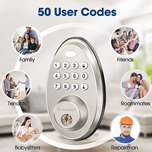 ELAMOR Keyless Entry Door Lock, Electronic Keypad Deadbolt, Auto Lock, 50 User Codes, Backlit Keypad & Easy Installation, Security IP54 Waterproof, Smart Lock for Front Door, Home, Apartment - M30 SN