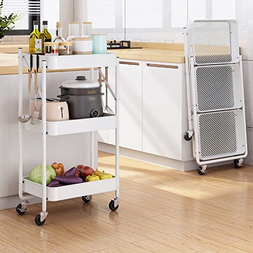 JYDQM Metal 3 Tier Folding Trolley Wheeled Kitchen Storage Shelf Trolley (Color : E, Size : 78cm*45cm)