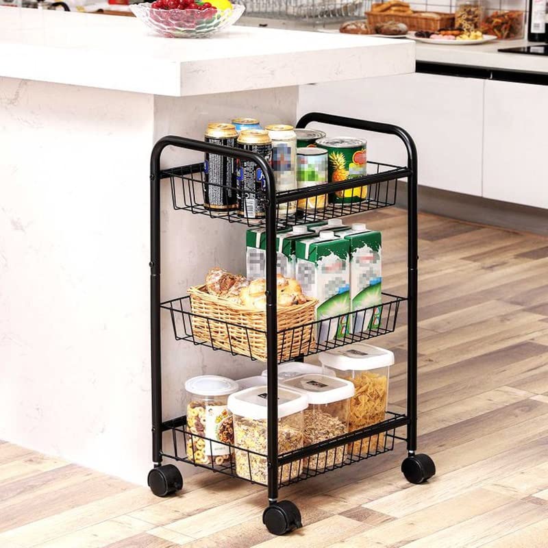 JYDQM 3 Tier Kitchen Trolley on Wheels with Handle Trolley for Kitchen Bathroom Cabinet White Black (Color : E, Size : 28.3cm*16.5cm)