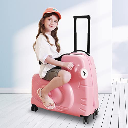 SEA PUNK Kids Luggage, Kids Ride-on Luggage with Spinner Wheels Suitcase, Kid's Ride-On Suitcase Help Your Child Relax, Carry On Trolley Luggage with Password Lock, 20"