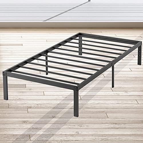 Caplisave 14-Inch High Metal Platform Bed Frame,Max 2000lbs Heavy Duty Metal Slat Support,Underbed Storage，Easy Assembly，No Box Spring Needed，Black,Twin