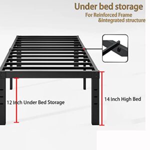 Caplisave 14-Inch High Metal Platform Bed Frame,Max 2000lbs Heavy Duty Metal Slat Support,Underbed Storage，Easy Assembly，No Box Spring Needed，Black,Twin