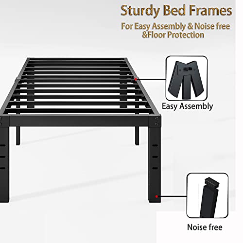 Caplisave 14-Inch High Metal Platform Bed Frame,Max 2000lbs Heavy Duty Metal Slat Support,Underbed Storage，Easy Assembly，No Box Spring Needed，Black,Twin