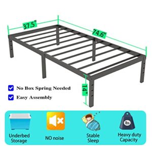 Caplisave 14-Inch High Metal Platform Bed Frame,Max 2000lbs Heavy Duty Metal Slat Support,Underbed Storage，Easy Assembly，No Box Spring Needed，Black,Twin