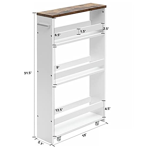 JYDQM 4-Layer Rolling -Thin Practical Storage Cart Tower Kitchen Storage Box Handle White Storage Cart