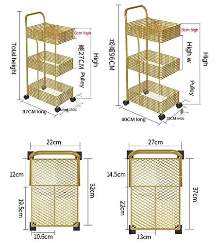 JYDQM Iron Rack Bedroom Kitchen Metal Mobile Bathroom Storage Rack Wheeled Trolley Gold Kitchen Cart Kitchen Island (Color : Gray, Size : 40x29x96)