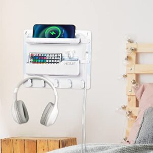 yongaijia bedside wall mount shelf, adhesive bedside organizer for remote、phone、glasses. bedside accessories storage suitable for college dorm 、bunk bed 、 bedroom、rv（white）
