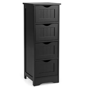 tangkula bathroom floor cabinet, wooden storage cabinet with 4 drawers, modern side table, free standing organizer unit for home office bathroom living room bedroom (4 drawers, black)